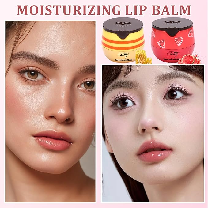 5 Pcs Bee Balm,Honey Strawberry Watermelon Bee Lip Balm Honey Pot,Moisturizing Lip Mask Overnight,Hydrate Repair Prevent Dry Cracked Lip Care (Honey+Strawberry+Watermelon+Apple Lime+Cherry)