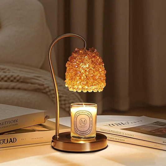 Candle Warmer Lamp with Timer Adjustable - Height Candle Warmer, Dimmer, Crystals Lampshade, Wax Melting Lamps for Home Decor, for Candles in Jars with 2 Bulbs
