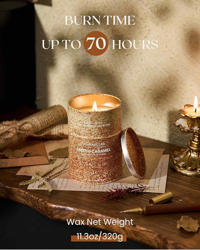 M&SENSE Salted Caramel Scented Candles Natural Non Toxic, Aromatherapy Candle for Stress Relief Meditation Relaxing, Housewarming Gifts for Women Men, 11.3oz 70 Hour Long Burning