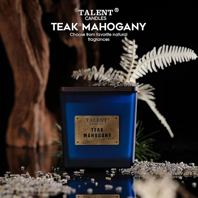 Deluxe Noble Scented Candles, Soy Candles for Home Scented, 7.05oz, Aromatherapy Candles with Lid, Teak Mahogany