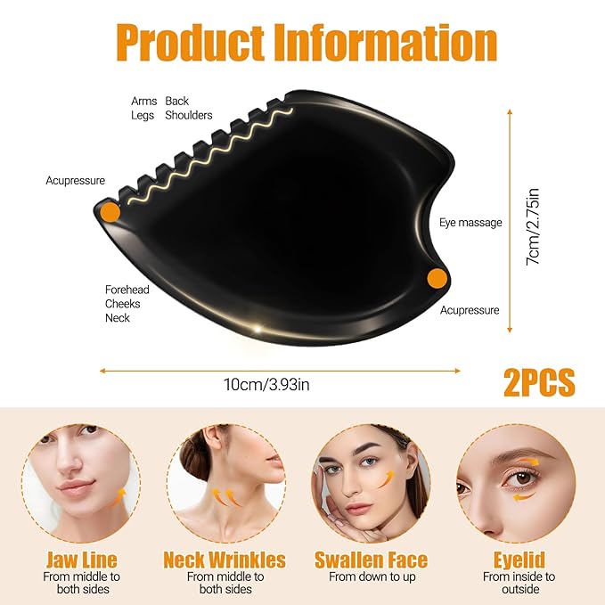 Gua Sha Facial Massage Tool - Black Jade Bian Stone Face & Body Massager for Wellness, Relaxation, Neck/Shoulder/Back/Leg Massage, Natural Stone Skin Care Tool