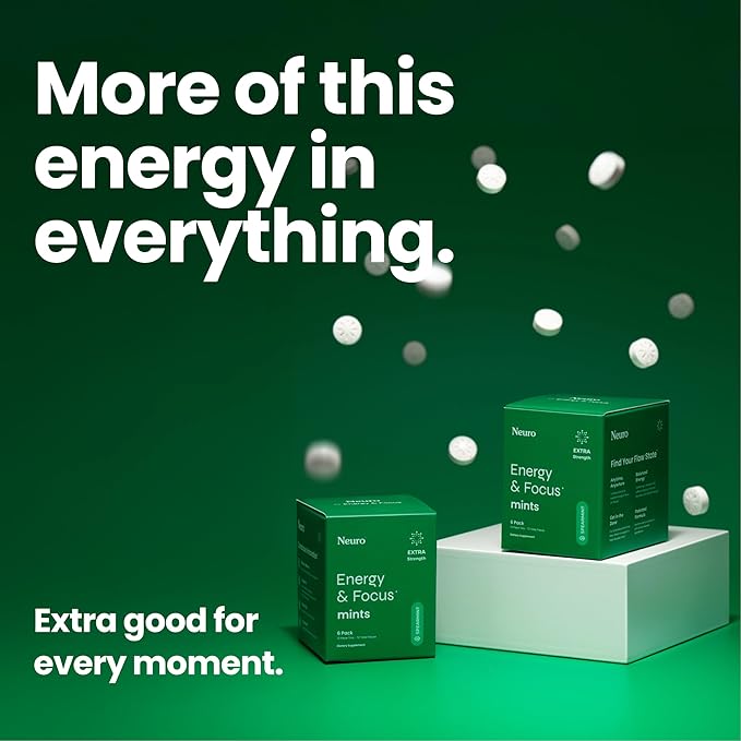 NeuroGum Extra Strength Energy & Focus Mints (Spearmint, 90 Pieces) | 100mg Natural Caffeine + L-Theanine + Vitamin B12 & B6 | Sugar Free Nootropic Cognitive Brain Performance Supplement