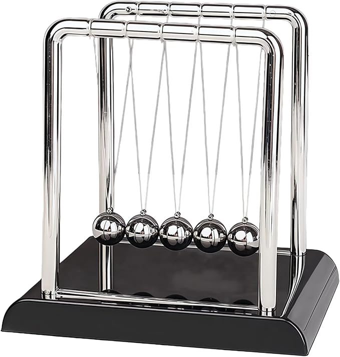 Newton's Cradle Swinging Balls, Balance Pendulum with Black Base, Fun Science Physics Toy, Calm Down Fidget Accessory, Desk Stress Relief Toy, Office Decoration (Large Black)