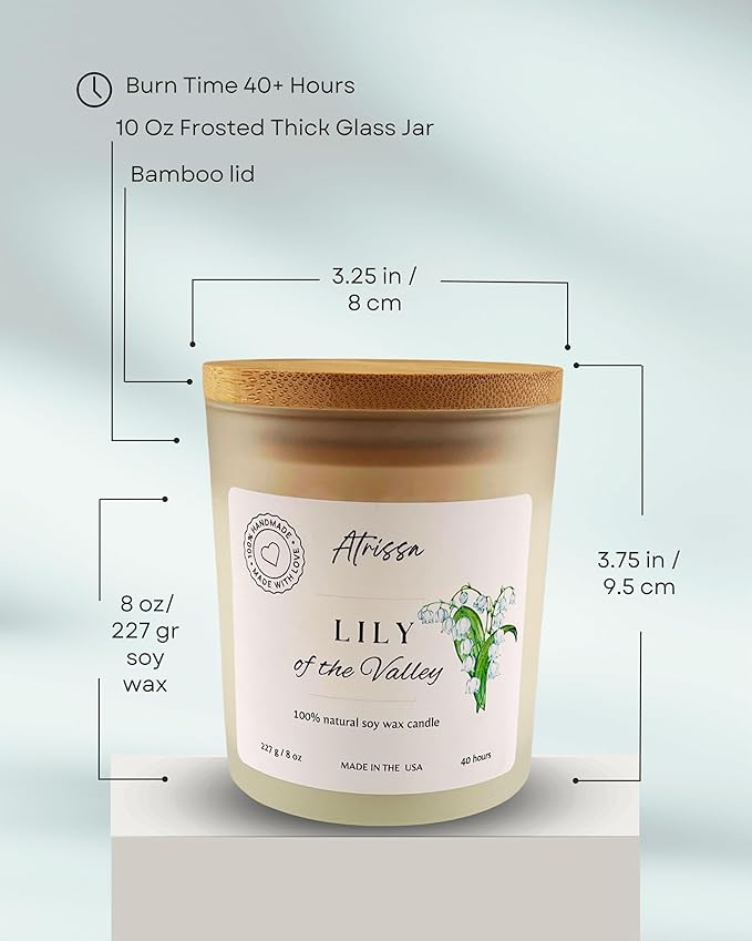 Lily of The Valley Scented 8 OZ Handmade Coconut-Soy Wax Blend Candle, Fresh, Floral, Romantic, Elegant Botanical Candle for Her or Home, Made in The USA (8 Oz, Lily of The Valley)
