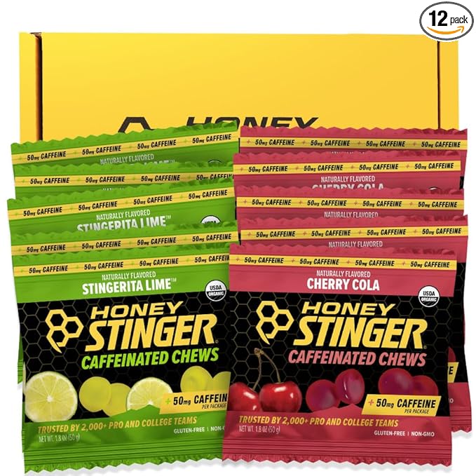 Honey Stinger Organic Caffeinated Energy Chew Variety Pack, 6 Packs Each of Cherry Cola & Stingerita Lime, Gluten Free, for Exercise, Endurance & Performance, Sports Nutrition for Home & Gym