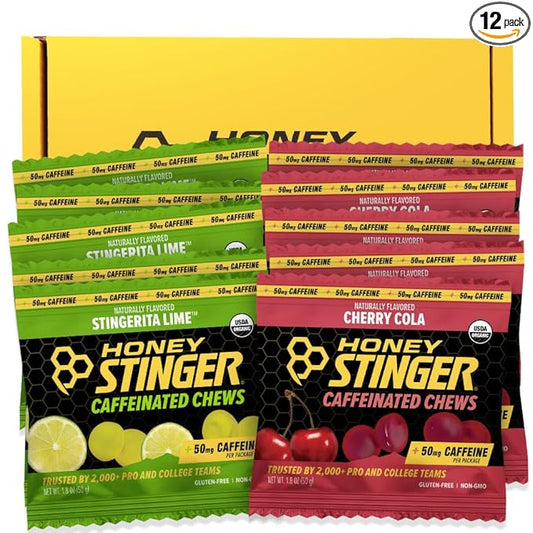 Honey Stinger Organic Caffeinated Energy Chew Variety Pack, 6 Packs Each of Cherry Cola & Stingerita Lime, Gluten Free, for Exercise, Endurance & Performance, Sports Nutrition for Home & Gym