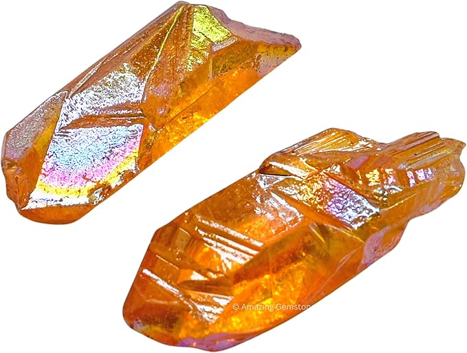 Amazing Gemstone 2 Pieces Tangerine Aura Quartz Raw Pencil Points Crystals and Healing Stones, Natural Rocks for Meditation and DIY Raw Point Stones and Crystals