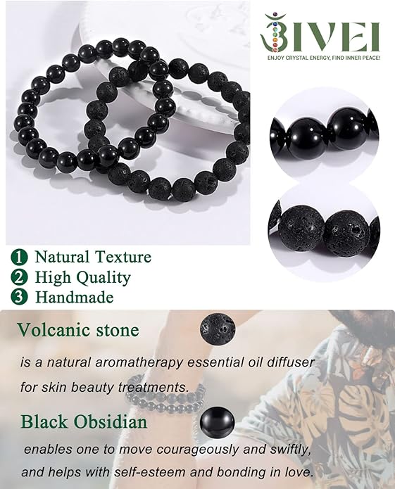 Bivei Natural Gemstone Semi Precious Healing Crystals Handmade Stretchy Round Beads Bracelet, Enhance Positive Energy