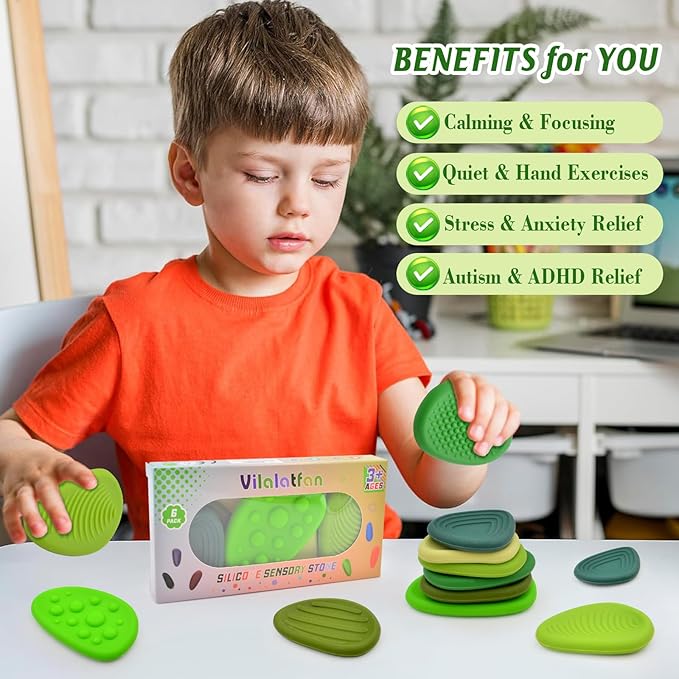 Fidget Toys Sensory Stones for Kids and Adults,6 PCS Texture Worry Stone for Anxiety Autism Teen Calm Down & ADHD Stress Relief,Quiet Fidgets for Classroom Small Prizes Gifts for Travel Toy