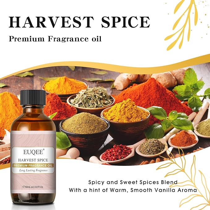 EUQEE Harvest Spice Fragrance Oil, Premium Fragrance Essential Oils for Soap Candle Making, Diffusers, DIY Bath Bombs - 2.02 Fl oz/ 60ml