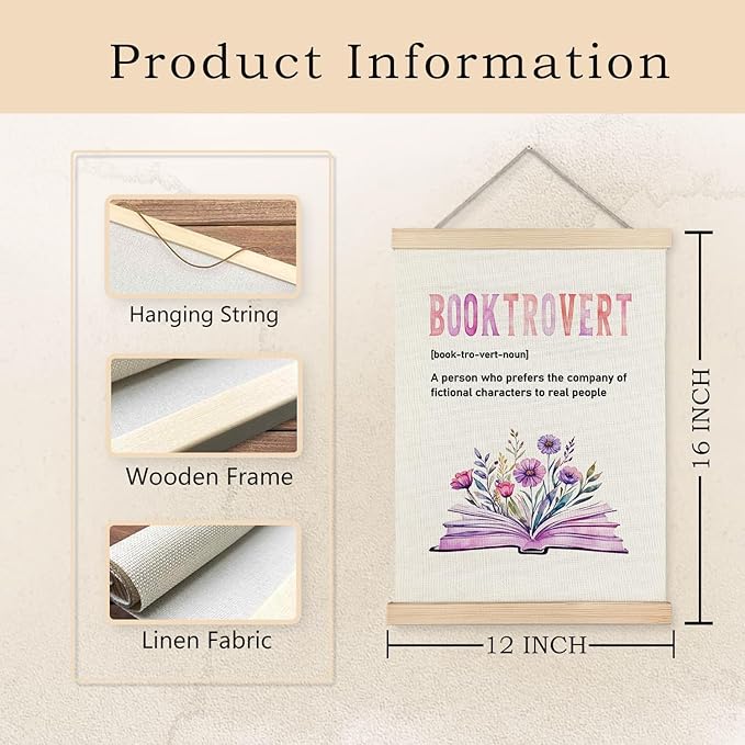 Exqcom Floral Book Lover Reading Wall Decor, Booktrovert Definition Bookish Wall Art Poster, Purple Floral Bookworm Posters for Reading Room Nook Corner Library Classroom, 12x16 Inches