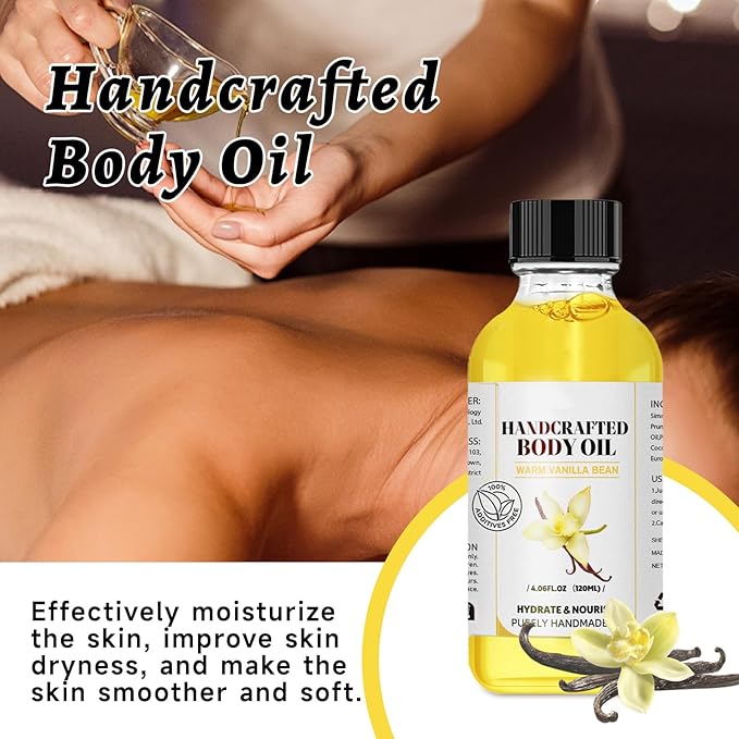 Vanilla Body Oil, 2PCS Body Oil, Glowing Skin Natural Handcrafted Moisturizing, 4.06 Fl Oz (2, Vanilla)