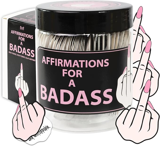 Badass Affirmation Jar – 60 Daily Motivational & Inspirational Badass Affirmations for Women, Inspirational Gifts for Women, Bestie, Miiddle Finger Gifts, Self Care Gift, Encouragement Gift