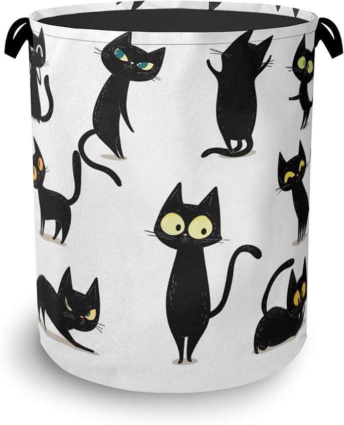 Funny Black Cat Laundry Hamper,Dirty Clothes Laundry Basket with Handles Waterproof Oxford Cloth Storage Basket for College Dorms Bathroom Bedroom 16" x 20.8"