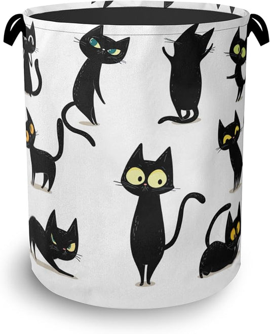 Funny Black Cat Laundry Hamper,Dirty Clothes Laundry Basket with Handles Waterproof Oxford Cloth Storage Basket for College Dorms Bathroom Bedroom 16" x 20.8"