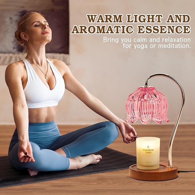 Pink Candle Warmer Lamp with Timer, Dimmable Candle Lamp Warmer, Birthday Gift Idea for Women Mom Who Have Everything, House Warming for New Home, Lotus Wax Melt Warmer for Jar Candles