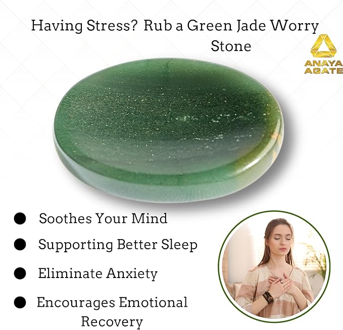 Green Jade Worry Stone – Natural Thumb Stone for Anxiety & Stress Relief – Healing Crystal for Meditation, Reiki, Positive Energy & Gift for Men and Women