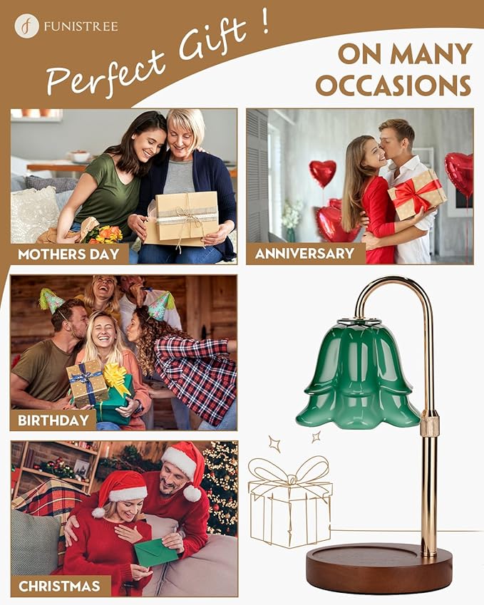 Candle Warmer Lamp with Timer Dimmable, Height Adjustable Birthday Gifts for Women Mom House Warming, Home Decor, Lotus Flower Candle Lamp Warmer 2 Bulbs Inc (Green-1)