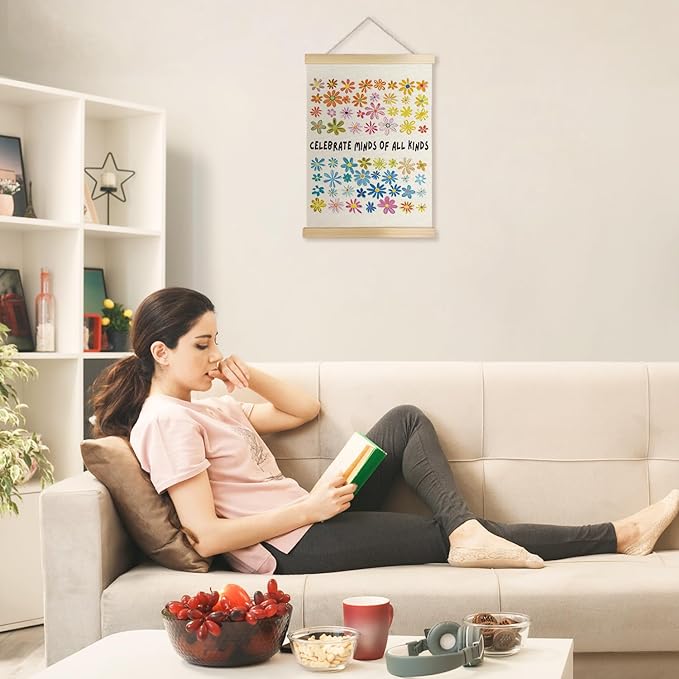 Exqcom Mental Health Wall Decor, Floral Autism Awareness Wall Art Poster, Celebrate Minds of All Kinds Posters for Therapy Counselor Office Classroom, 12x16 Inches