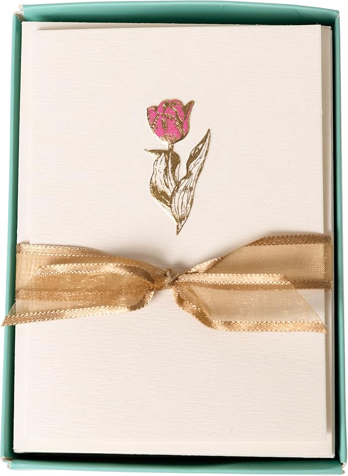 Graphique Tulip Cards | Pack of 10 Cards with Envelopes | Blank Inside | All Occasion Greetings | La Petite Presse Collection | Embossing and Gold Foil Accents | Boxed Set | 3.25" x 4.75"