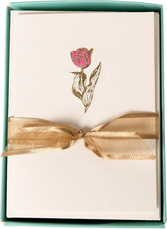 Graphique Tulip Cards | Pack of 10 Cards with Envelopes | Blank Inside | All Occasion Greetings | La Petite Presse Collection | Embossing and Gold Foil Accents | Boxed Set | 3.25" x 4.75"