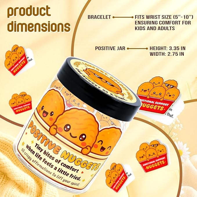 Emotional Support Nugget – Chicken Nugget Gifts - 60 Positive Chicken Nuggets Daily Affirmation Cards Jar – Inspirational Gifts for Women - Self Care Gift for Coworkers, Teen Girl, Friends, Boss