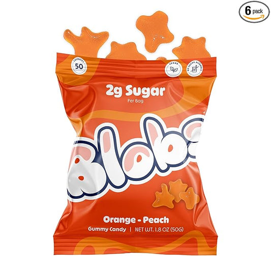 Blobs Gummy Candy 2g Sugar Healthy Gummies - Low Net Carb & Low Calorie - No Sugar Alcohols, Vegan, Gluten Free, No Dyes -1.8 oz per bag (Pack of 6) - Orange Peach Flavor