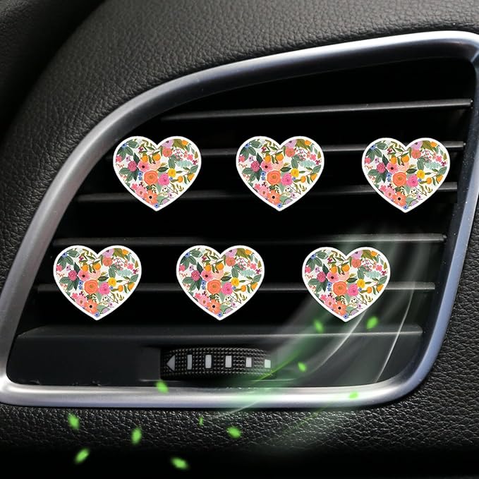 6 Pcs Heart Car Air Fresheners Vents Clips, Cute Heart Car Decor, Floral Scent, Red
