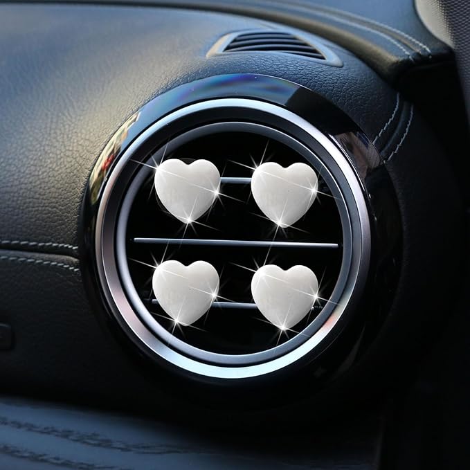 4 Pcs Heart Air Vent Clips, Cute Heart Car Air Fresheners Vents Clips Funny Car Diffuser Vent Clips Car Interior Decor Charm Cute Car Accessories Car Decoration for Women (White)