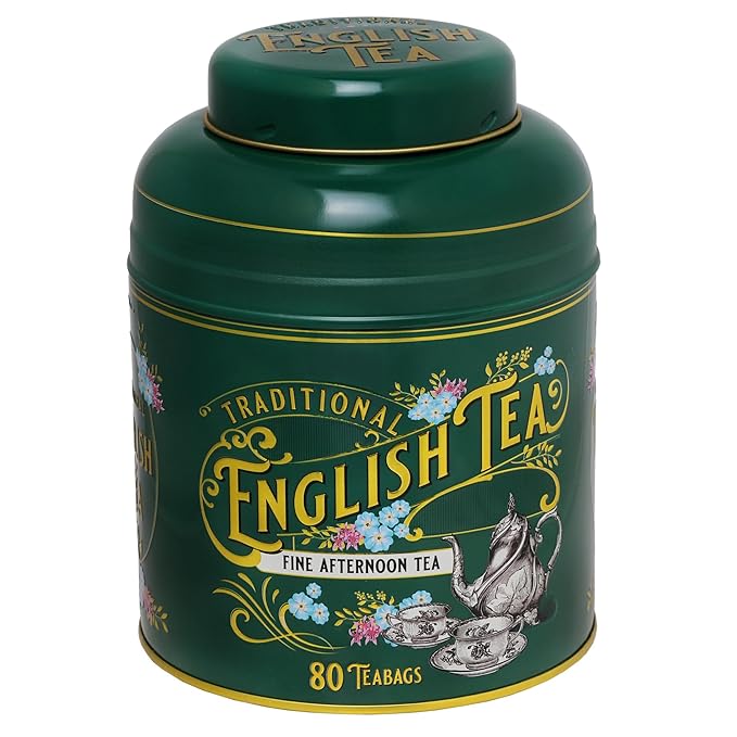 New English Teas Vintage Victorian Tea Caddy with 80 English Teabags (Bottle Green)