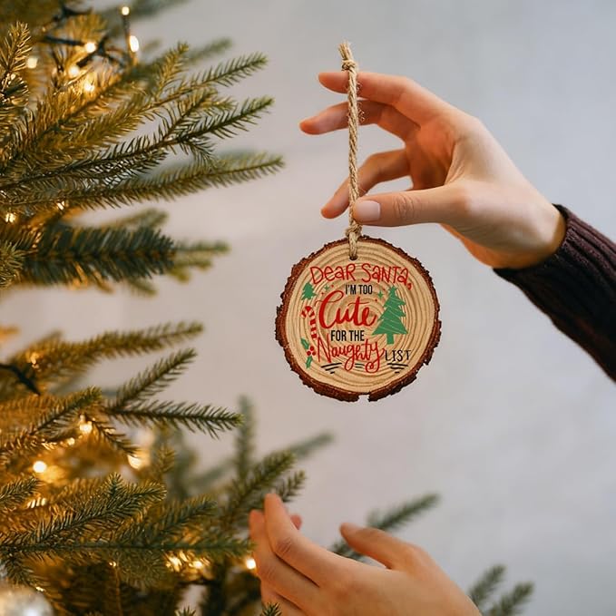 5pcs Vintage Christmas Decor Ornaments Wood Slices Christmas Tree Decorations Wooden Decorative Hanging Ornaments with Hemp Rope for Holiday Party Home Outdoor Indoor 3×3 Inch