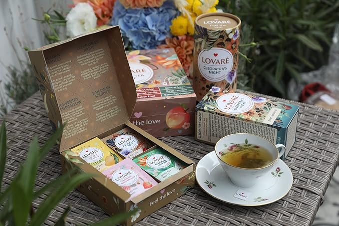 LOVARE Assorted Tea Variety Pack 32 Pack per Box - Made in Ukraine - Set of 4 Tea Bags Individually Wrapped 128 Pack - Bergamot Black, Floral, Black and Green Assorted Tea Bags Variety Pack