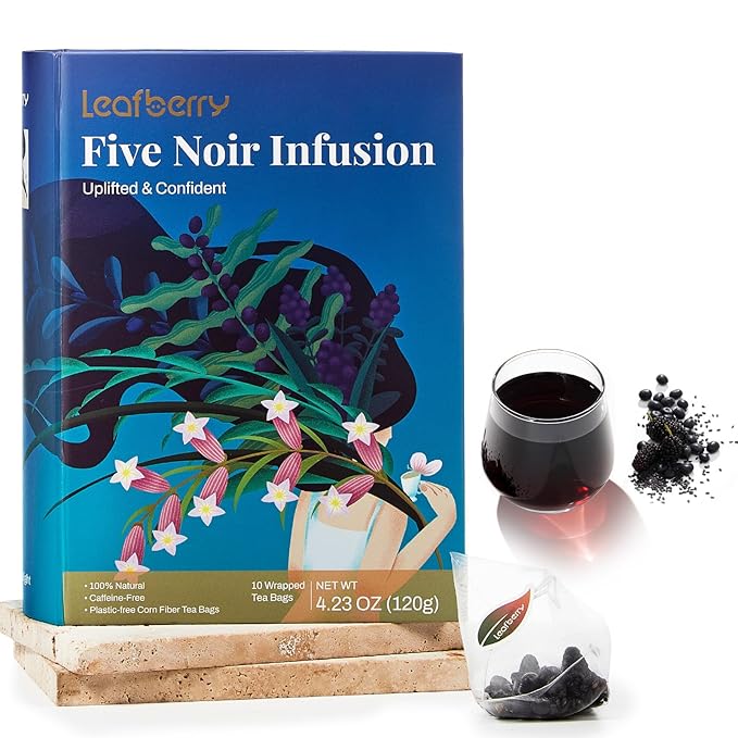 Five Noir Herbal Tea Bag for Immunity Energy, Five Treasure Tea Kidney Teas, Leafberry Wellness Functional Herbal Tea Hair Growth Rejuvenates Natural Black Rice Beans Mulberries Gift Box 10 Bags