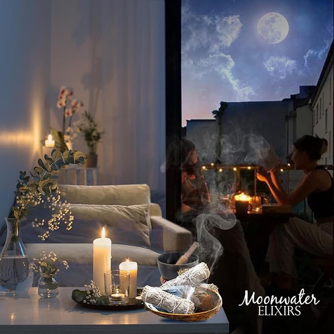 White Sage Smudge Sticks - Salvia Blanca - Reiki & Full Moon Charged with Quartz Crystals for Energy Clearing, Meditation, Negative Energy Removal, Purification, Spiritual Healing, Incense Wands (1)