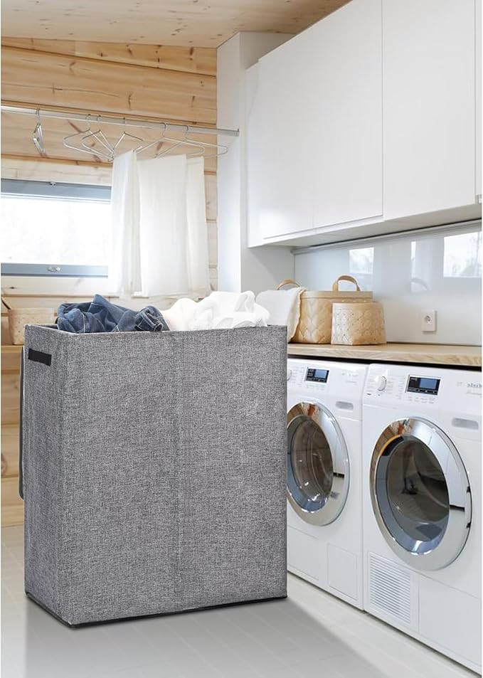 DOKEHOM 150L Double Laundry Basket with Lid and Removable Laundry Bags, Large Collapsible Laundry Hamper with 2 Sections for Bedroom, Bathroom, Laundry Room, Colloge (Grey)