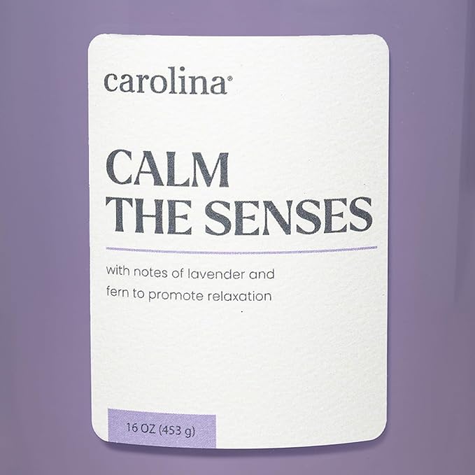 Carolina Calm The Senses Scented Candle, 16 oz Lavender & Fern Scented, 2 Wick Wellness Relaxing Candle, 60H Burn Time, Ideal for Creating a Welcoming Home - Made in The USA