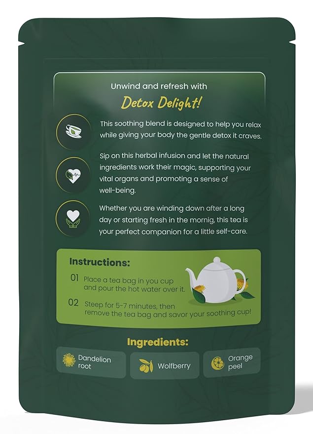 Dandelion Wolfberry Tea – Liver Cleanse, Detox & Repair, Kidney Detox – 100% Natural, Non-GMO, Premium Dandelion Root & Wolfberry Blend – 150 g (25 Tea Bags)