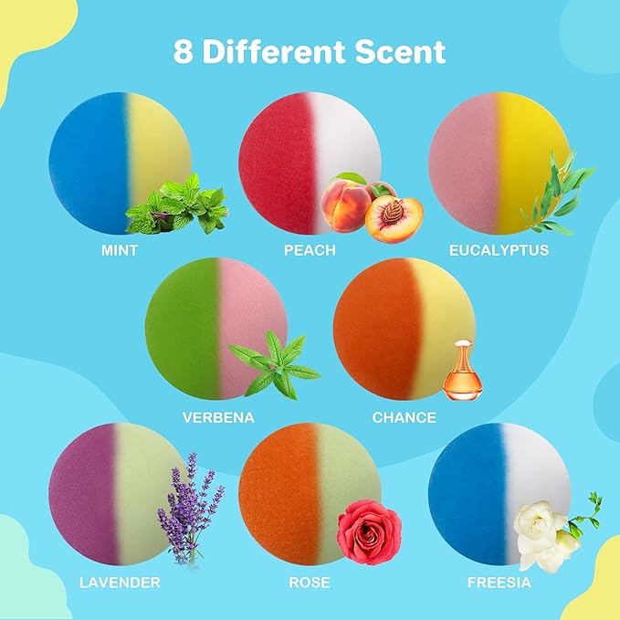 8PCS Kids' Bath Bomb Surprises, Charming Metal Gift Box, This Toy Bath Bombs Set Features Natural Organic Fizzy Bubble Bath Bombs, Ideal as Christmas Stocking Fillers for Girls, Boys, and Toddlers.