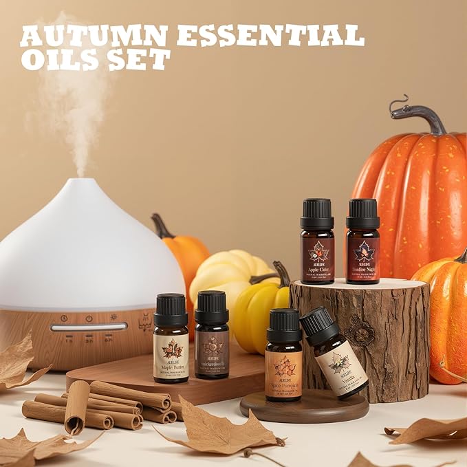 Fall Essential Oils Set, Top 6 Autumn Essential Oils for Diffusers for Home, Fragrance Oil for Candle, Aromatherapy Gift Set | Pumpkin, Apple Cider, Maple Butter, Snickerdoodle, Vanilla, Bonfire Night