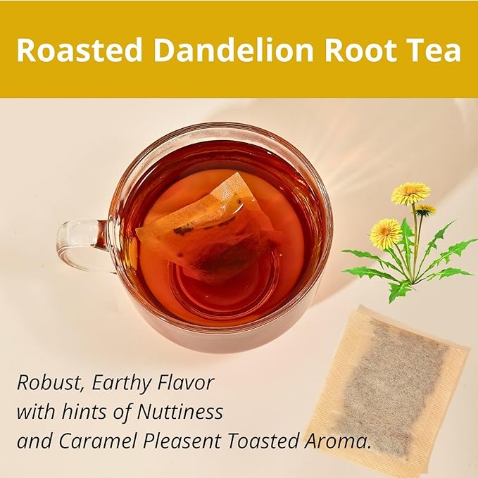60 Roasted Dandelion Root Tea Bags, 2g/Bags, VitalForest Natural Detox Dandelion Tea, Dried Dandelion Root Coffee Substitute, Diente De Leon, Caffeine Free, Canister Packaged