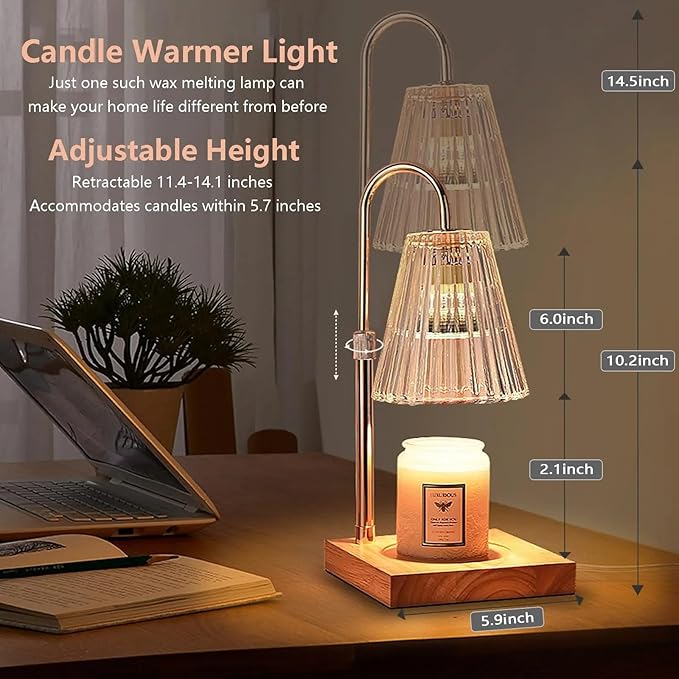 Candle Warmer Lamp with Timer - Electric Candle Warmer for Jar Candles - Adjustable Height & Dimmable Light Candle Lamp Warmer with 2 Bulbs - House Warming Gifts, New Home Bedroom Décor
