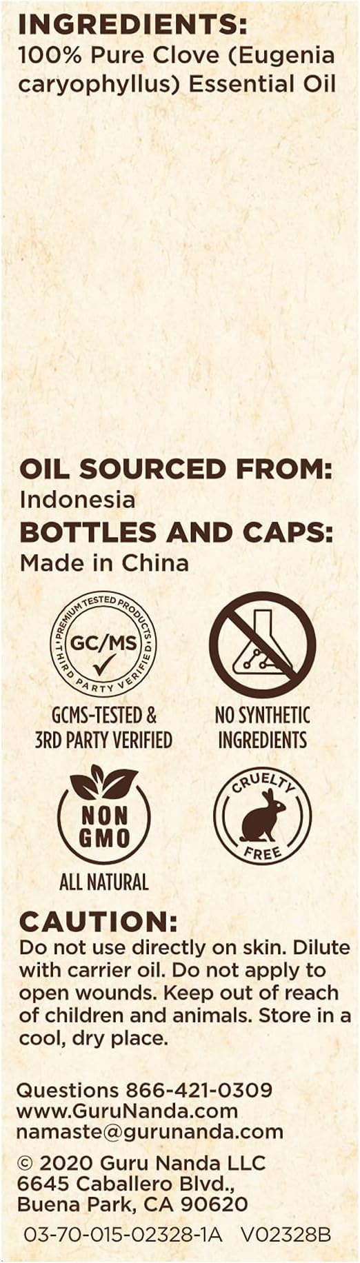 GuruNanda Clove Essential Oil, 100% Pure, Natural and Undiluted Aromatherapy Oil for Massages & DIY Recipes, Massage Support for Muscles & Joints (2X0.5 Fl Oz)