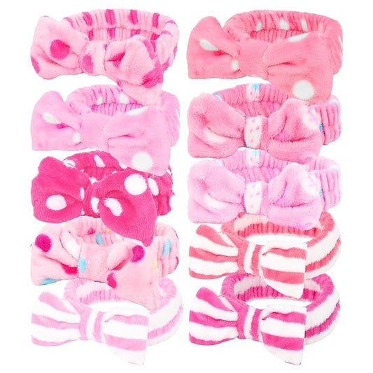 Casoty 10 Pcs Skincare Headbands - Soft Coral Fleece Spa & Yoga Face Washing Bow Headbands