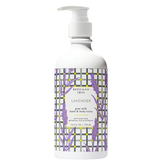 Beekman 1802 Goat Milk Body Lotion, Lavender - Scented - 12.5 oz - Hydrating & Moisturizing with Shea Butter - for Sensitive Skin - Cruelty Free - Packaging May Vary - Pump Included, Ready for Use