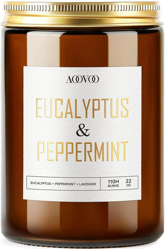 AOOVOO Eucalyptus Mint Candle - Large Scented Soy Wax Aromatherapy Candle, 22oz