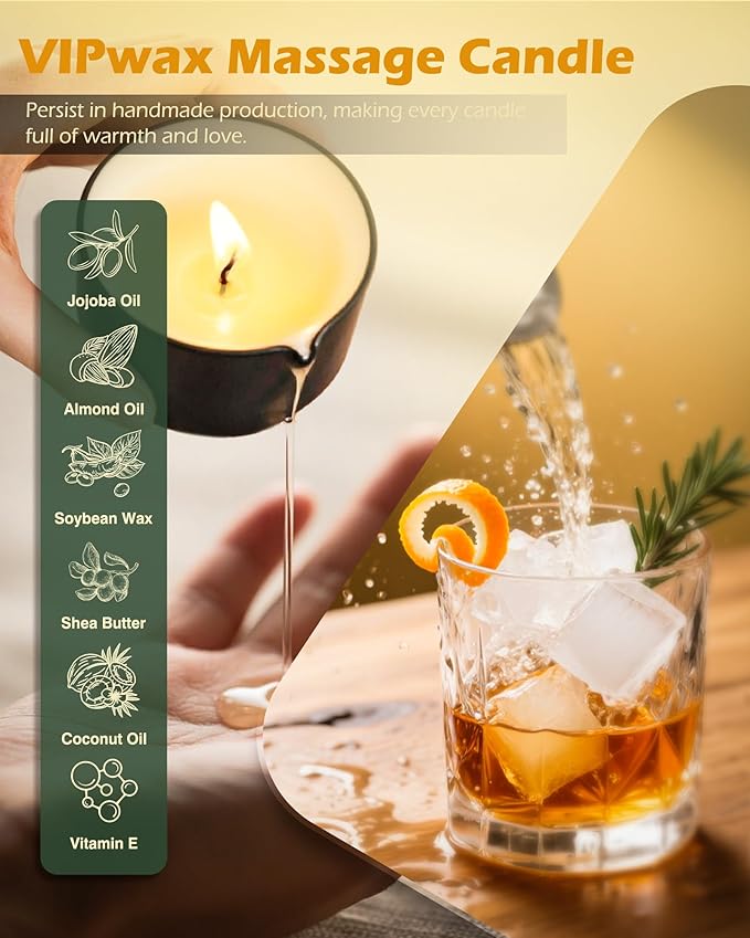 Soybean Wax Warming Massage Oil Candle for Stress Relief and Skin Moisturizing, Couples Massage, Romantic Gift SPA for Home Scented Candle Body Oil - Caramel Whisky Scent 2.35 OZ