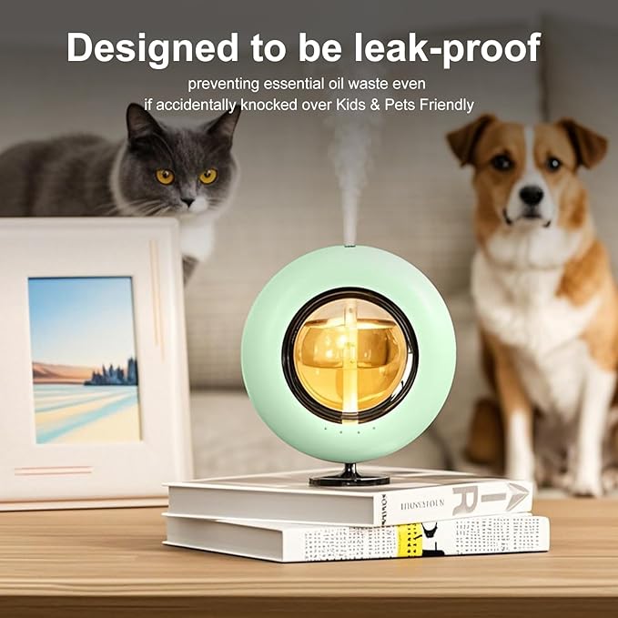 120ML Essential Oil Diffuser, 4 Mode Cyclic Mist, Auto Shut-Off, Ultrasonic Aromatherapy Diffusers with Night Light for Bedroom and Home (Green) ﻿