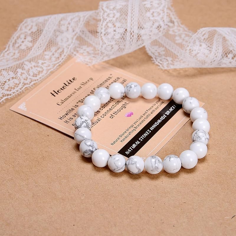 AD Beads Handmade Gemstone Stretch Elastic Bracelet Crystal Healing Reiki Nature's Beauty and Spiritual Essence Unisex (12mm, Howlite (Calmness for Sleep))