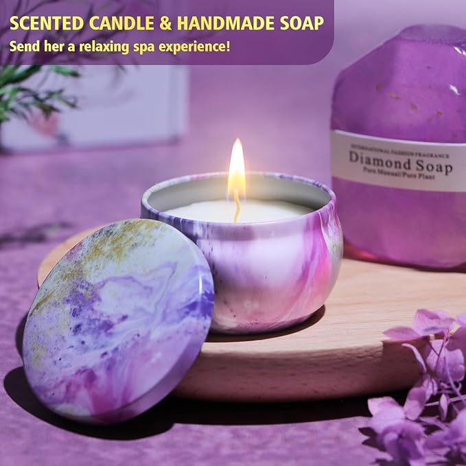 Get Well Gifts for Women, Thinking of You Gift Basket, Unique Self Care Package Relaxing Spa Gift Set, Birthday Gifts Box for Woman, Mothers Day Gifts for Mom Her Friend Wife Sister, Purple