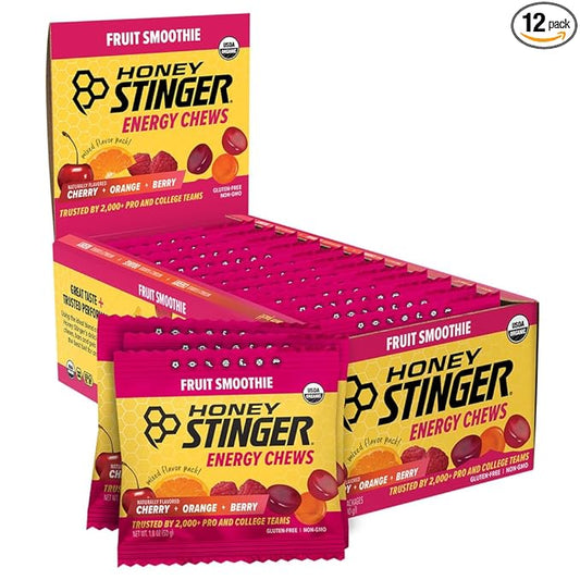 Honey Stinger Organic Fruit Smoothie Energy Chew, Gluten Free & Caffeine Free, for Exercise, Running and Performance, Sports Nutrition for Home & Gym, Pre and Mid Workout, 12 Pack, 21.6 Ounce